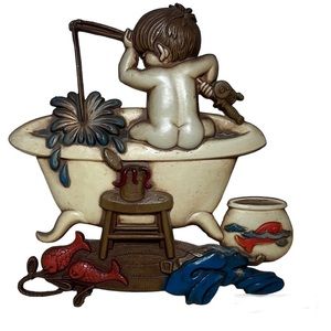 Sexton 70’s boy in tub fishing wall art cast iron